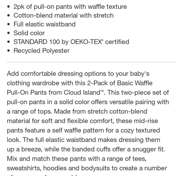 NWT Cloud Island Baby Boy Waffle Pull On Pants 2 PK 24M - Picture 4 of 8